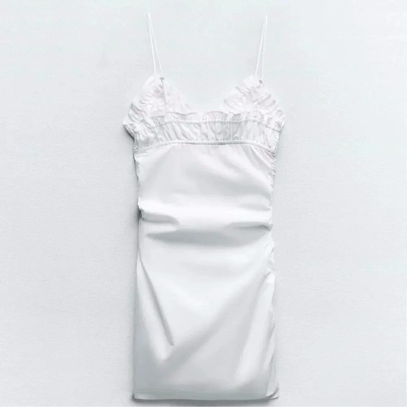 ZARA RUCHED BOW TRENCH COAT WHITE DRESS NWT - Picture 2 of 6